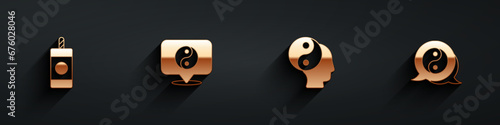 Set Firework, Yin Yang symbol, and icon with long shadow. Vector