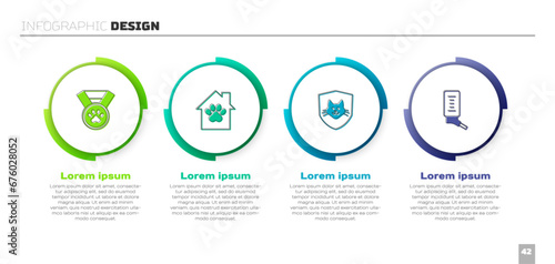 Set Pet award symbol, house, Animal health insurance and Drinker for small pets. Business infographic template. Vector
