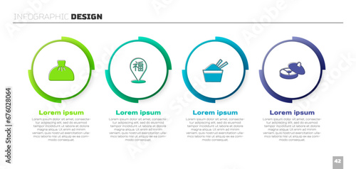 Set Dumpling, Chinese New Year, ice bowl with chopstick and tea ceremony. Business infographic template. Vector