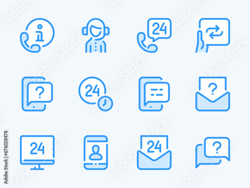 Customer Support Service and Helpline vector line icons. Assistance and Consulting outline icon set. Operator, Help, Question and Answer, Assistant and more.