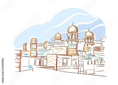 Gwalior Fort Madhya Pradesh India vector sketch city illustration line art sketch simple photo