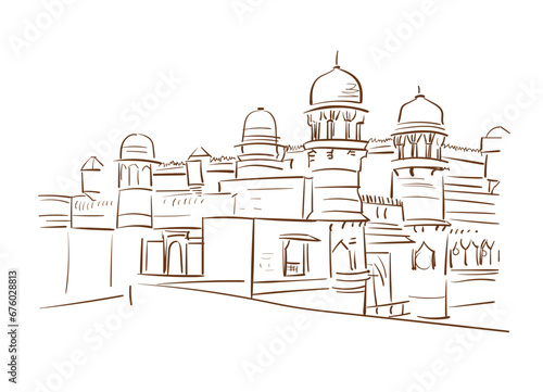 Gwalior Fort Madhya Pradesh India vector sketch city illustration line art sketch simple