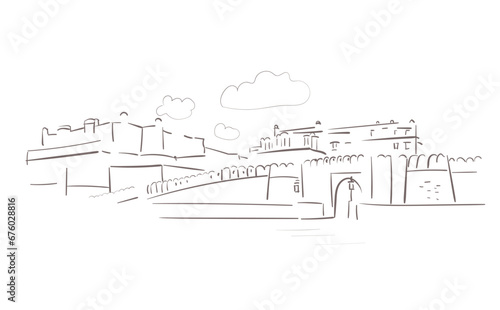 junagarh fort Bikaner Rajasthan India vector sketch city illustration line art sketch simple