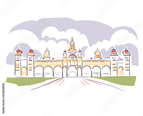 Mysore Palace Amba Vilas Palace Karnataka India vector sketch city illustration line art sketch simple photo