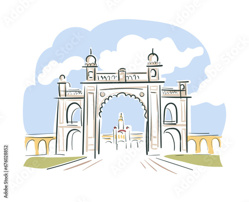Mysore Palace Amba Vilas Palace Karnataka India vector sketch city illustration line art sketch simple