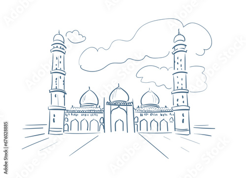 Bhopal Taj ul Masjid Madhya Pradesh India religion institution vector sketch city illustration line art sketch simple