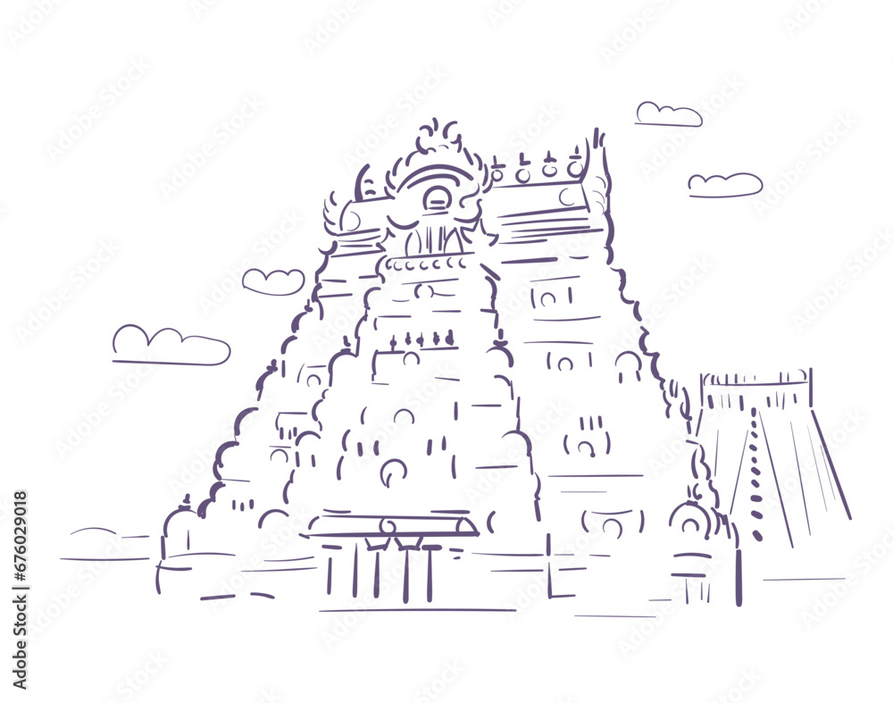 Ranganathaswamy Temple Srirangam Tiruchirapalli Tamil Nadu India religion institution vector sketch city illustration line art sketch simple