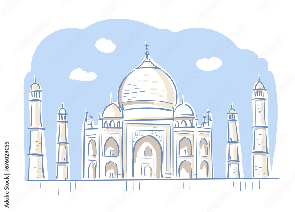 The Taj Mahal Agra Uttar Pradesh India religion institution vector sketch city illustration line art sketch simple