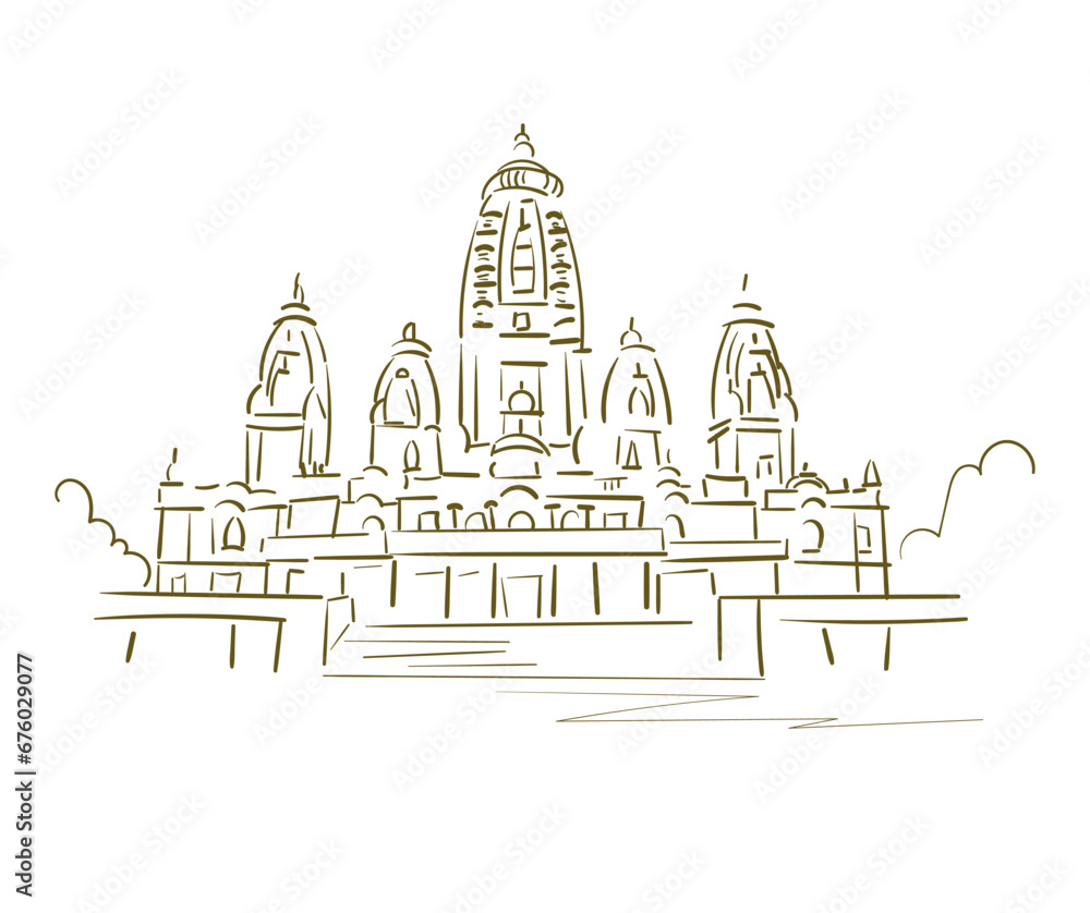 Sri Sri Radha Madhav Delhi India religion institution vector sketch city illustration line art sketch simple