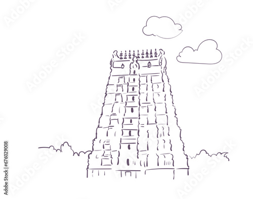 Arulmigu Ramanathaswamy Hindu temple Shiva Rameswaram Tamil Nadu India religion institution vector sketch city illustration line art sketch simple