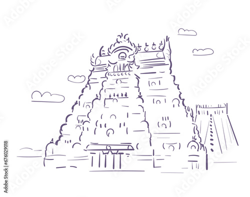 Ranganathaswamy Temple Srirangam Tiruchirapalli Tamil Nadu India religion institution vector sketch city illustration line art sketch simple