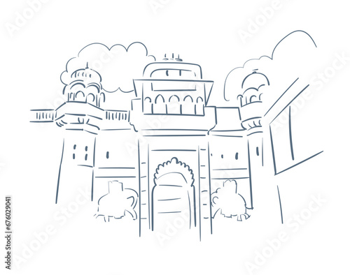 Shrinathji Temple Nathdwara Rajasthan India religion institution vector sketch city illustration line art sketch simple photo