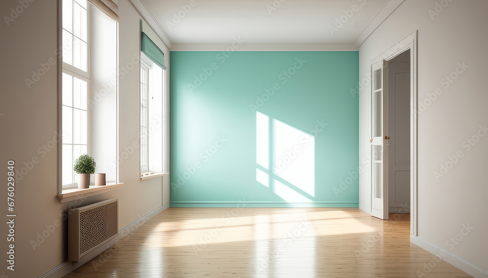 Empty room with green wall and window. 3D Rendering. Empty room with green wall and window. 3D Rendering.