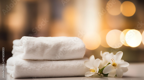 White towel at the spa counter background