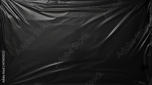 Polyethylene packages on black background. Wrinkled packaging photo