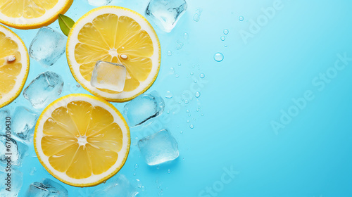 lemon and mint leaves with ice cubes