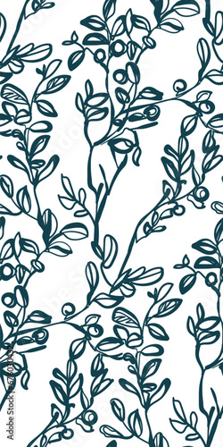blueberry plant nature artistic seamless ink vector one line pattern hand drawn © CharlieNati