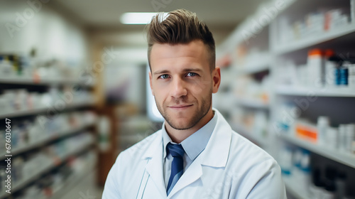 Close up portrait of a Pharmacist/pharmacist standing at the medicine counter © KJ Photo studio