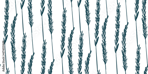 spikelet grass plant nature artistic seamless ink vector one line pattern hand drawn
