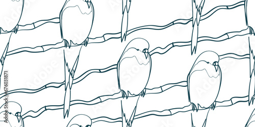 parrot nature wildlife artistic seamless ink vector one line pattern hand drawn