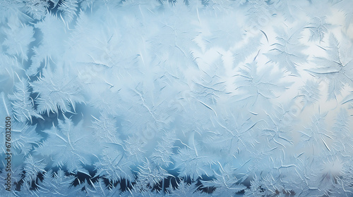 Winter Christmas frost patterns on glass. Ice crystals or cold winter background