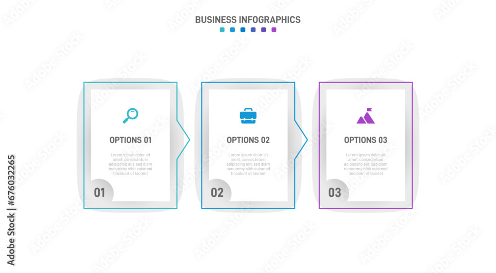 Obraz premium Timeline infographic with infochart. Modern presentation template with 3 spets for business process. Website template on white background for concept modern design. Horizontal layout.
