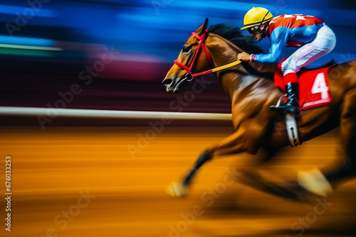 Jockey on racing horse Fototapet