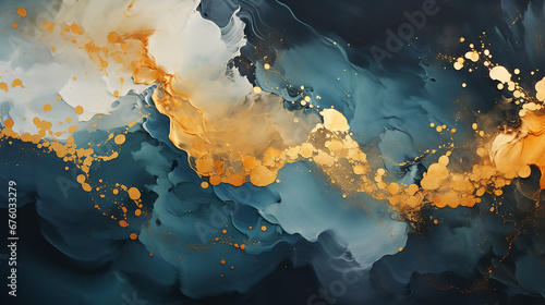 Abstract fluid art background texture, ink and gold mixed texture photo