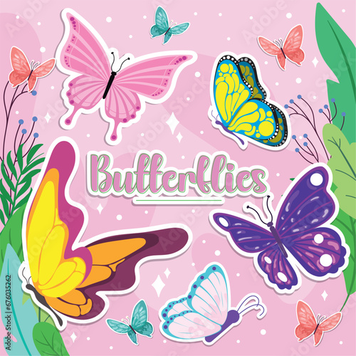 Colored poster of butterflies wallpaper decoration Vector
