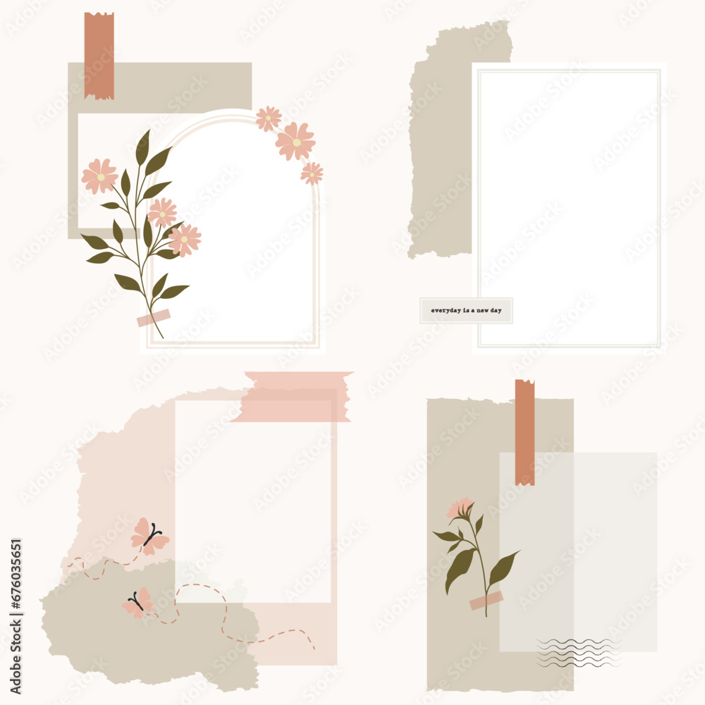 Vector set of aesthetic minimalist scrapbook journaling sticker elements