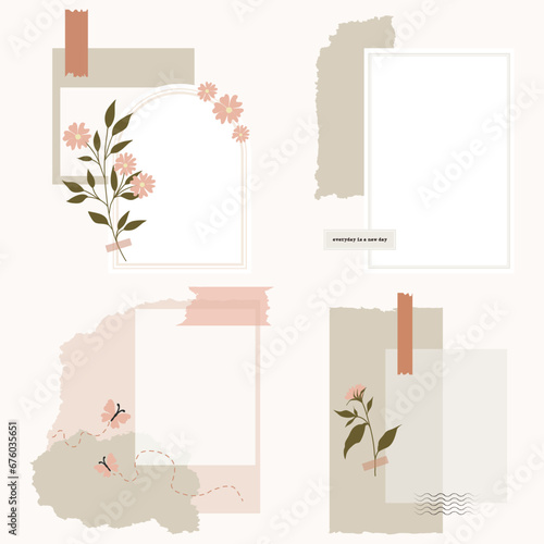 Vector set of aesthetic minimalist scrapbook journaling sticker elements