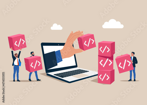 Computer programming, writing application, Developer coding. Website coding. Programming code. Vector illustration