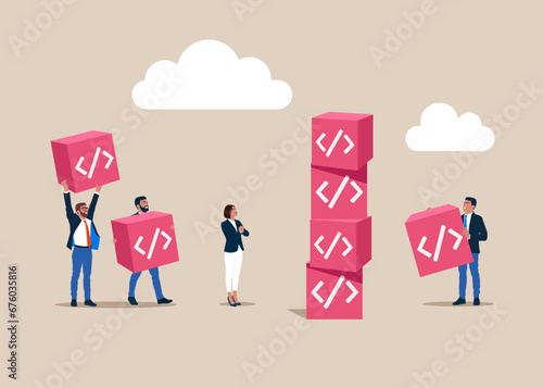 Programming code product development icon. Coding language development. Website coding. Web Development concept. Flat vector illustration