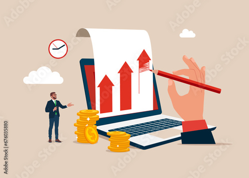 Analyse data. Financial Freedom, Making Money concept. Finance growth arrow with Graph. Vector illustration.