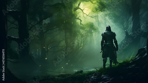 A Knight Standing Before A foreboding Swamp