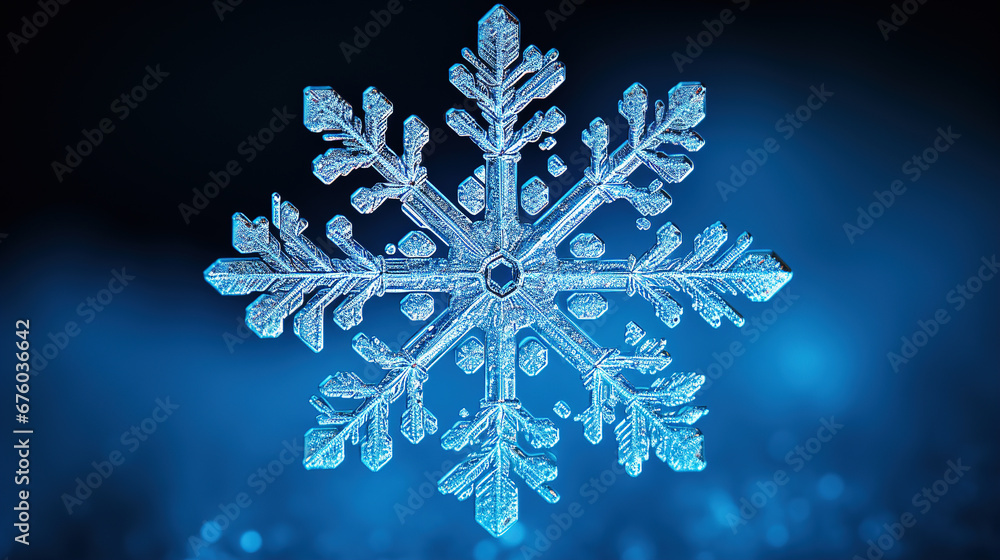Close-up of snowflake on a blue background Close-up of snowflake on a blue background