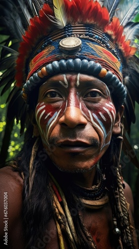 indigenous man from amazonas taking a selfie © cristian