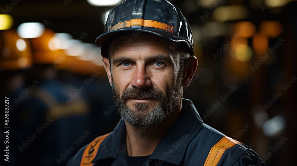 Portrait of male engineer in uniform and protective helmet at workplace. Portrait of male engineer in uniform and protective helmet at workplace.