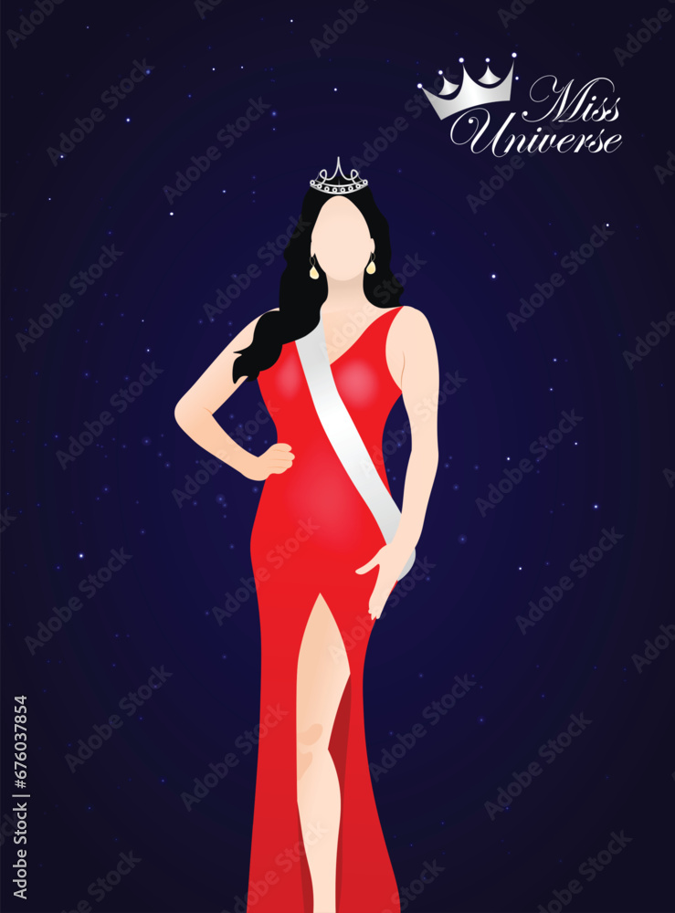 miss universe 2024 vector poster beautiful girl with crown in red gown 