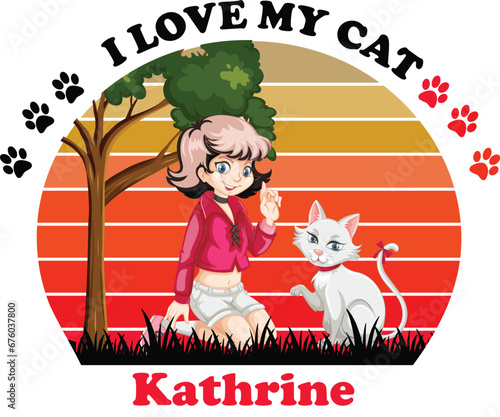 Kathrine Is My Cute Cat, Cat name t-shirt Design photo