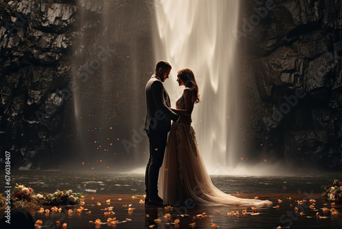 wedding day at a waterfall, on location wedding, bridal veil falls photo