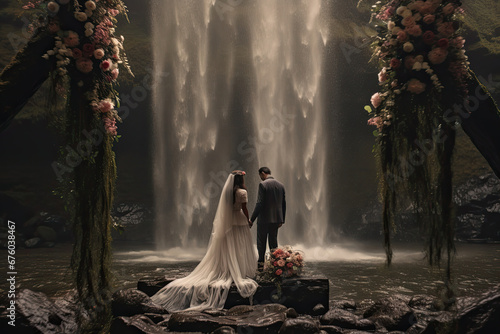 wedding day at a waterfall, on location wedding, bridal veil falls