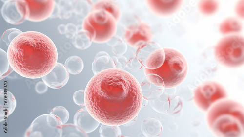 3D render of isolated translucent lymphocytes with expansive nuclei against white background.