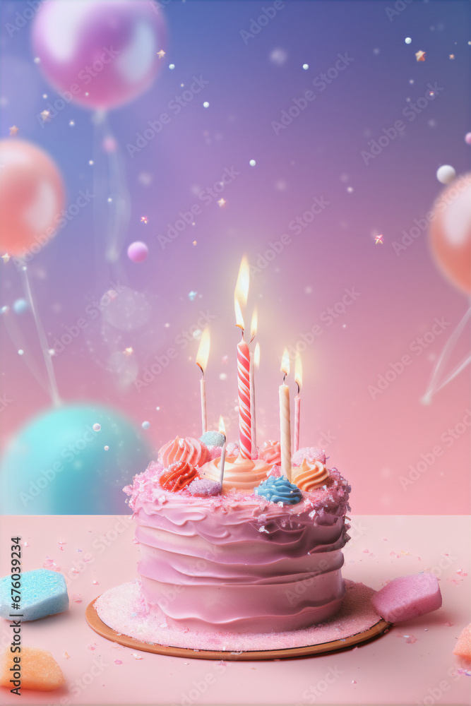 Birthday Cake with 8 Candles Pastel Color Party Invitation Gift Card Background Wallpaper Celebration Birthday Cake with 8 Candles Pastel Color Party Invitation Gift Card Background Wallpaper Celebration