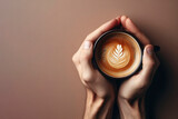 Coffee in hand top view on solid background. ai generative