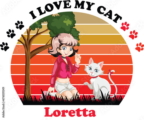 Loretta Is My Cute Cat, Cat name t-shirt Design photo
