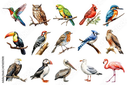Watercolor Birds Set. Set of Birds Clipart. Hand Drawn Bird Illustrations.