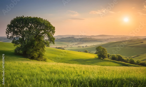 A tranquil countryside scene unveils before the eyes of the beholder