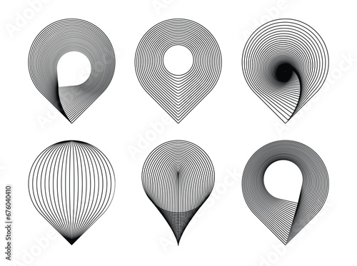 Futuristic geolocation icons set. Y2K style wireframe map pinpoint icon set. Map pin location. Vector illustration EPS 10