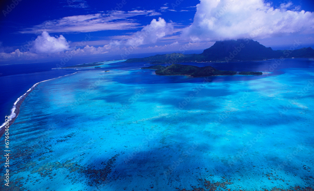 French Polynesia: Airshot from Bora Bora Island in the Pacific Ocean